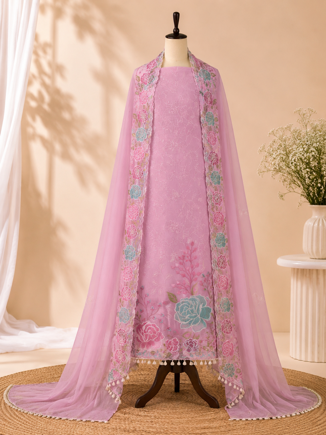 Floral Bloom Mul Cotton Three Piece Suit