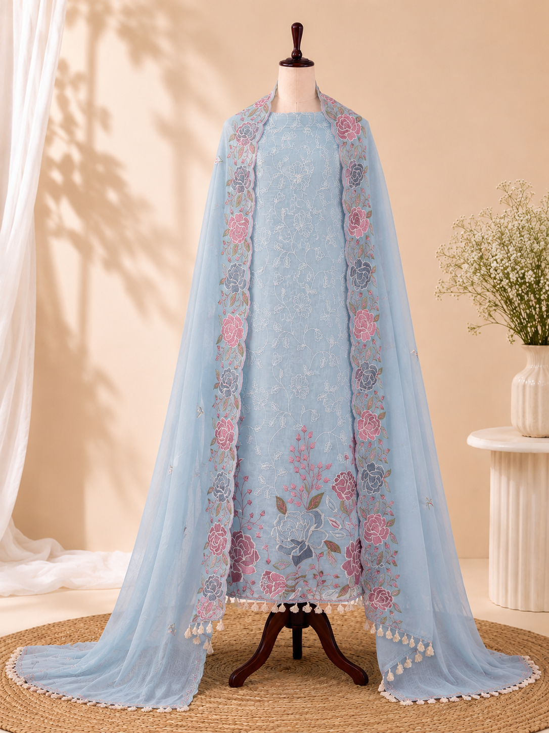 Floral Bloom Mul Cotton Three Piece Suit