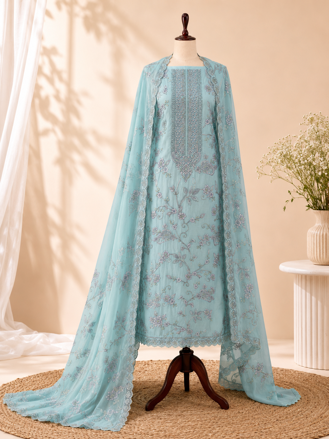 Summer Blossom Mul Cotton Three Piece Suit