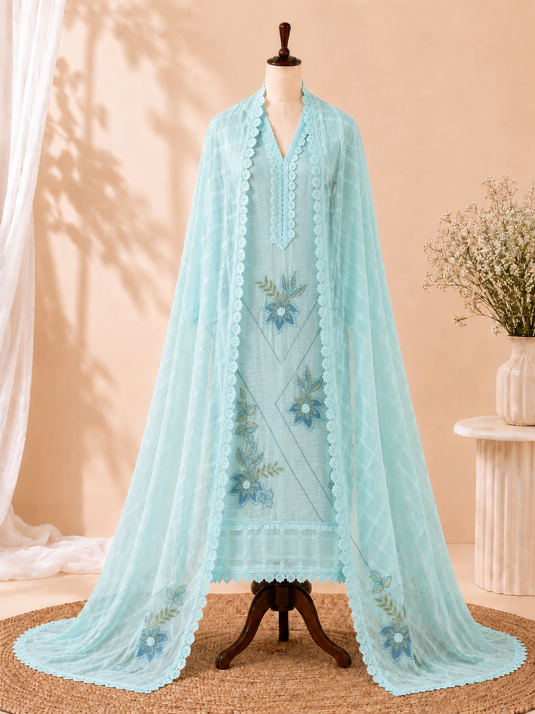 Bloom Lace Mul Cotton Three Piece Suit