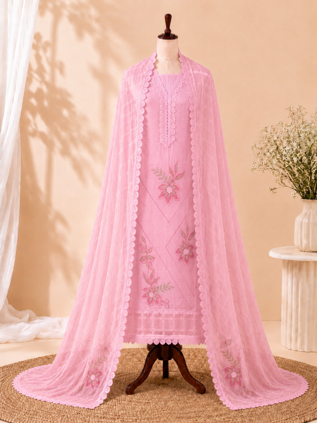 Bloom Lace Mul Cotton Three Piece Suit