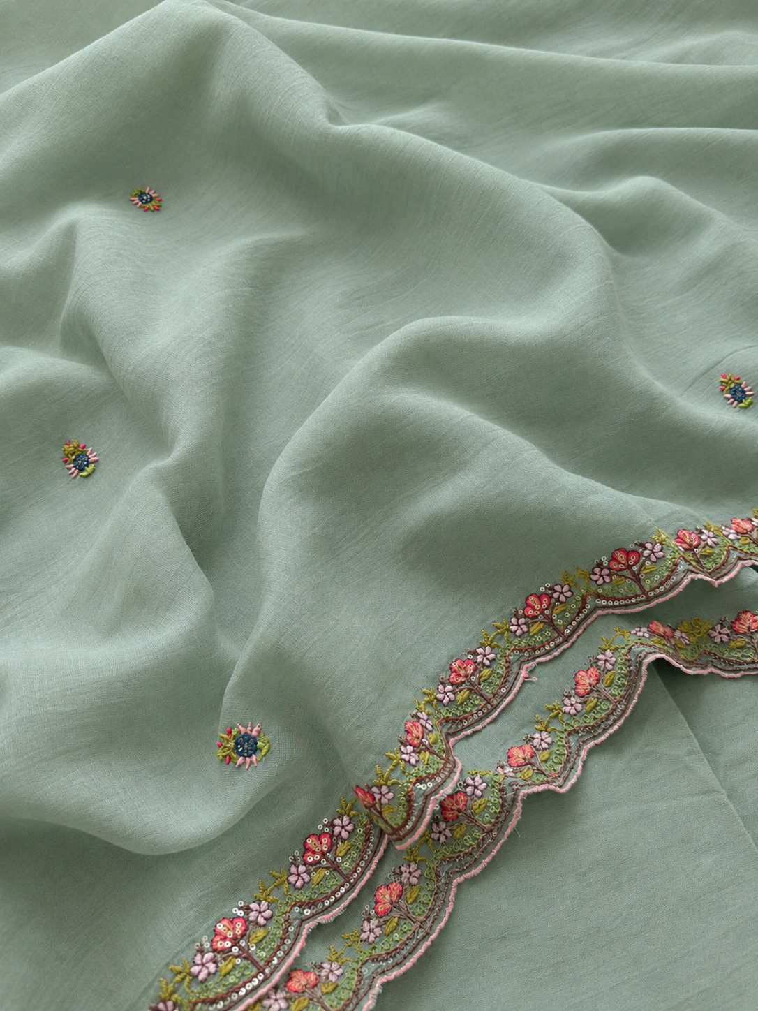 Premium Spring Bloom Embroidered Mul Cotton Three Piece Suit