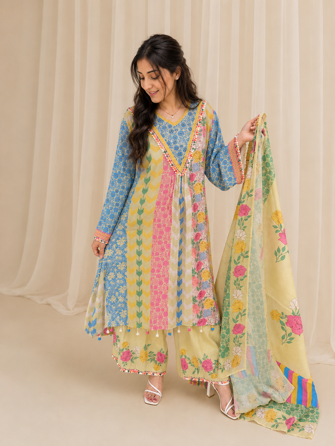 Gulnaar Printed Linen Suit Set