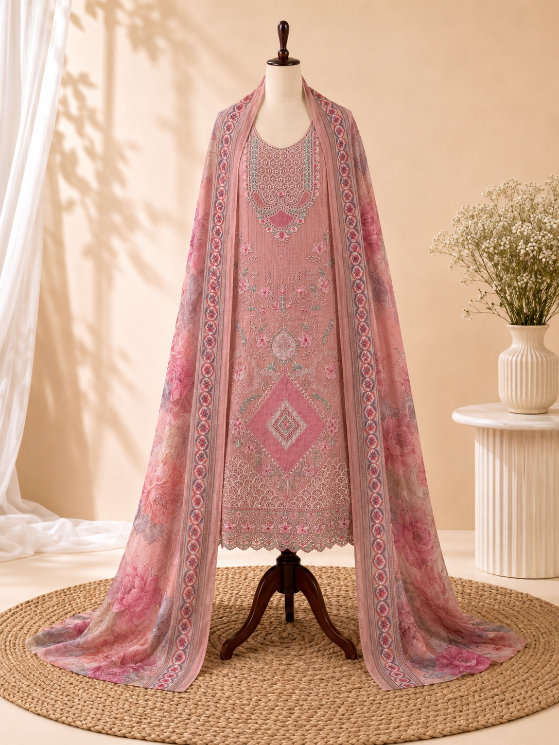 Summer Blossom Mul Cotton Three Piece Suit
