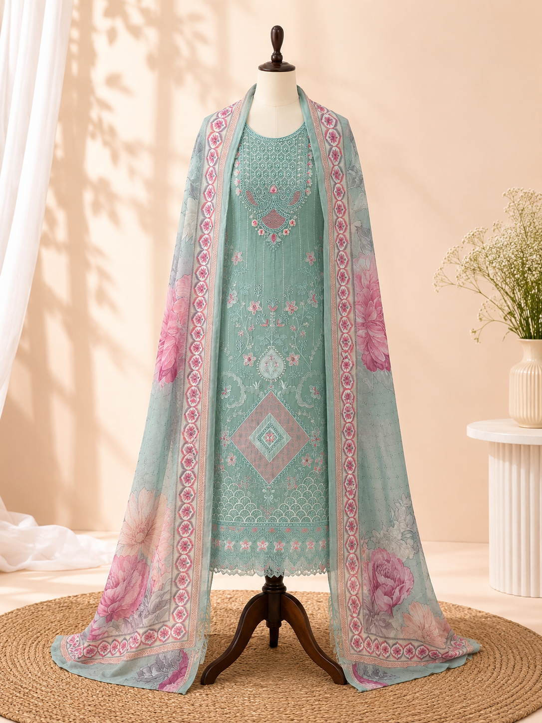 Summer Blossom Mul Cotton Three Piece Suit