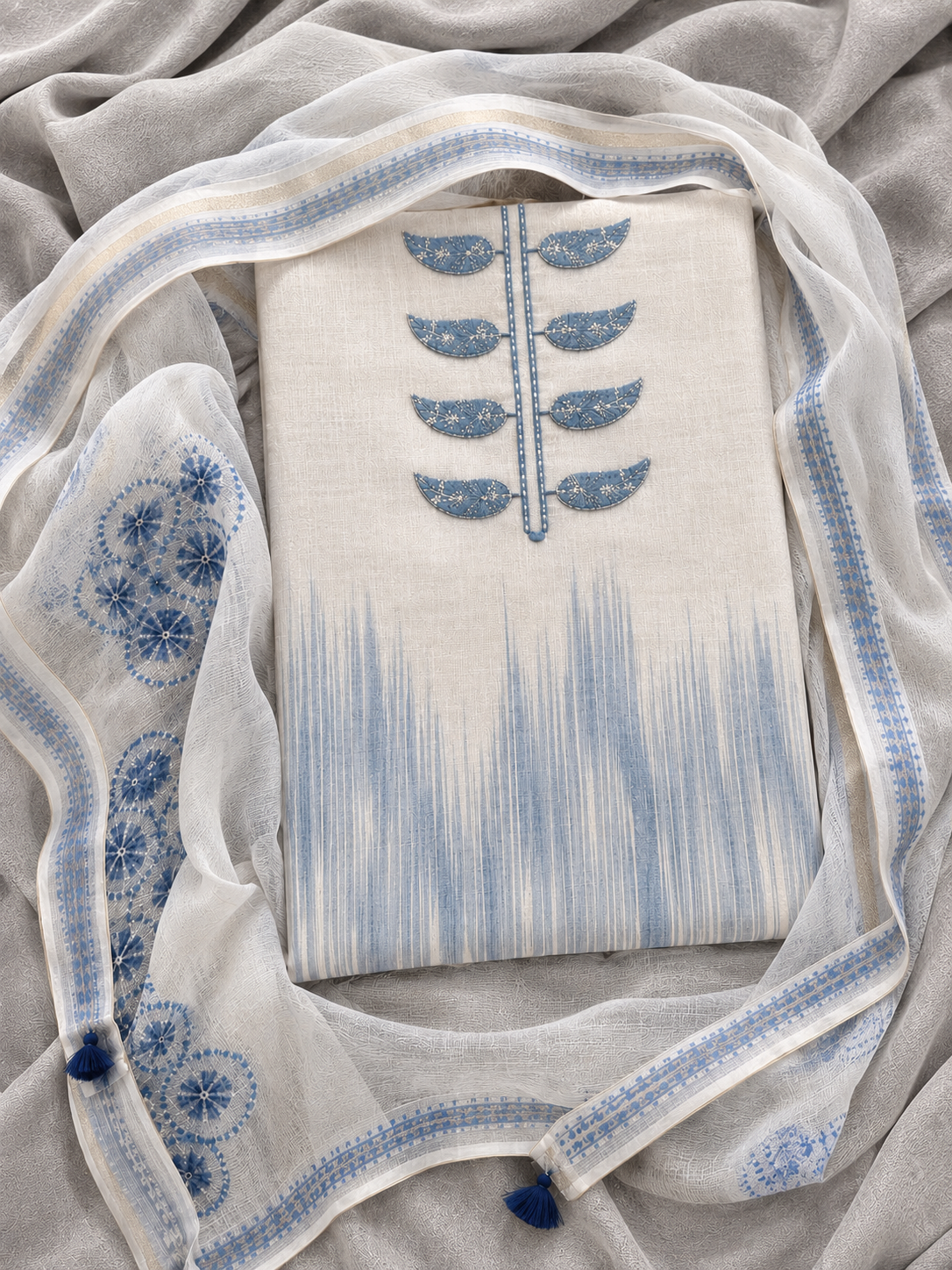 Ivory Ikat Linen Cotton Three Piece Suit
