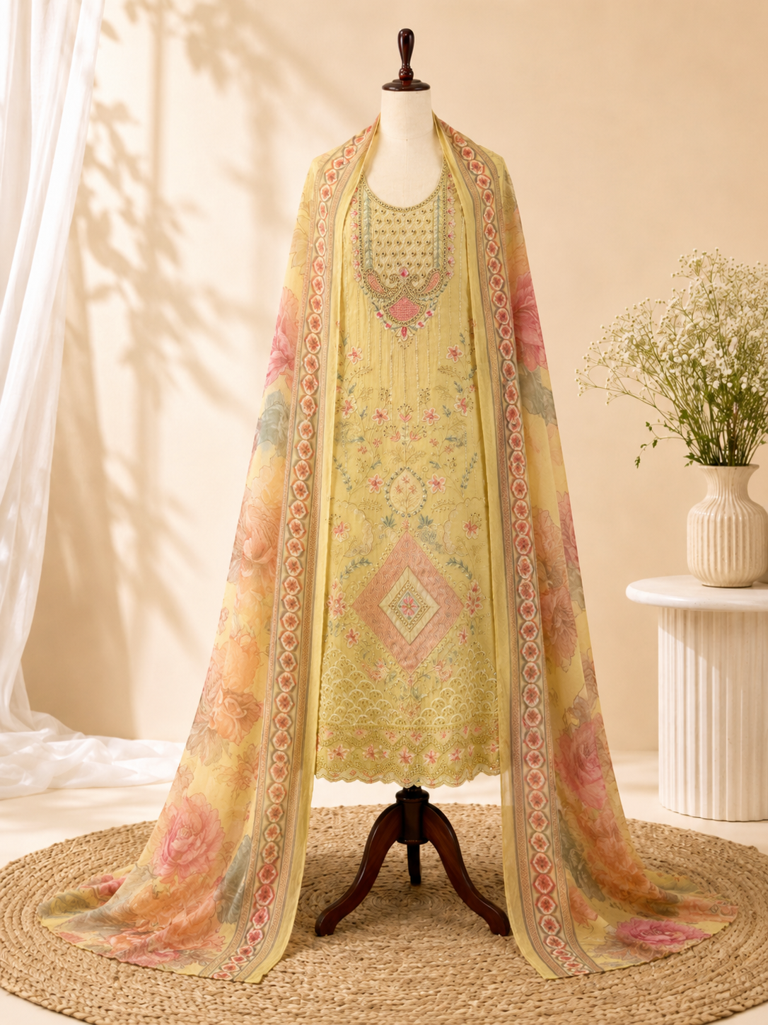 Summer Blossom Mul Cotton Three Piece Suit