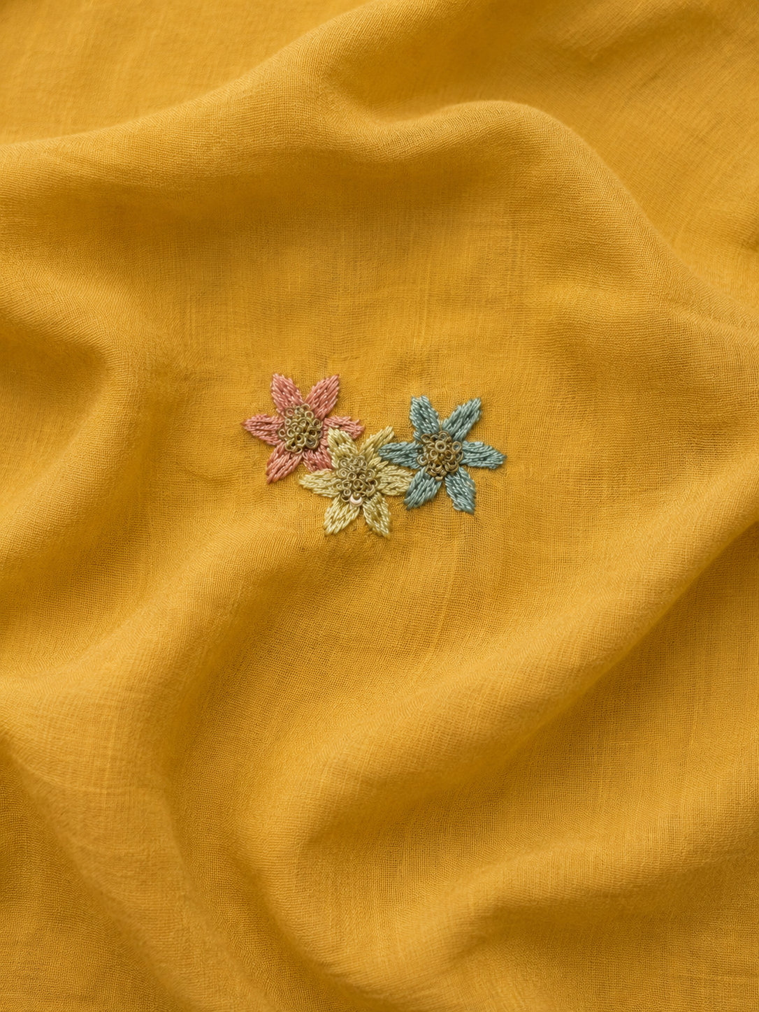 Pastel Bloom Mul Cotton Embroidered Three Piece Suit