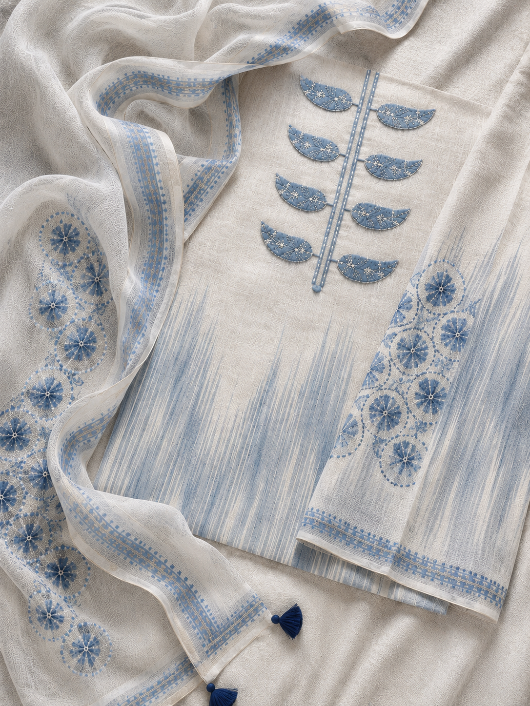 Ivory Ikat Linen Cotton Three Piece Suit