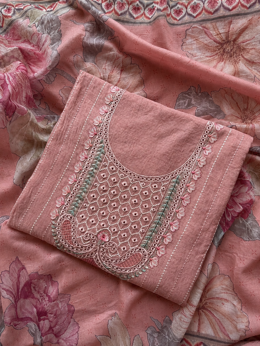 Summer Blossom Mul Cotton Three Piece Suit