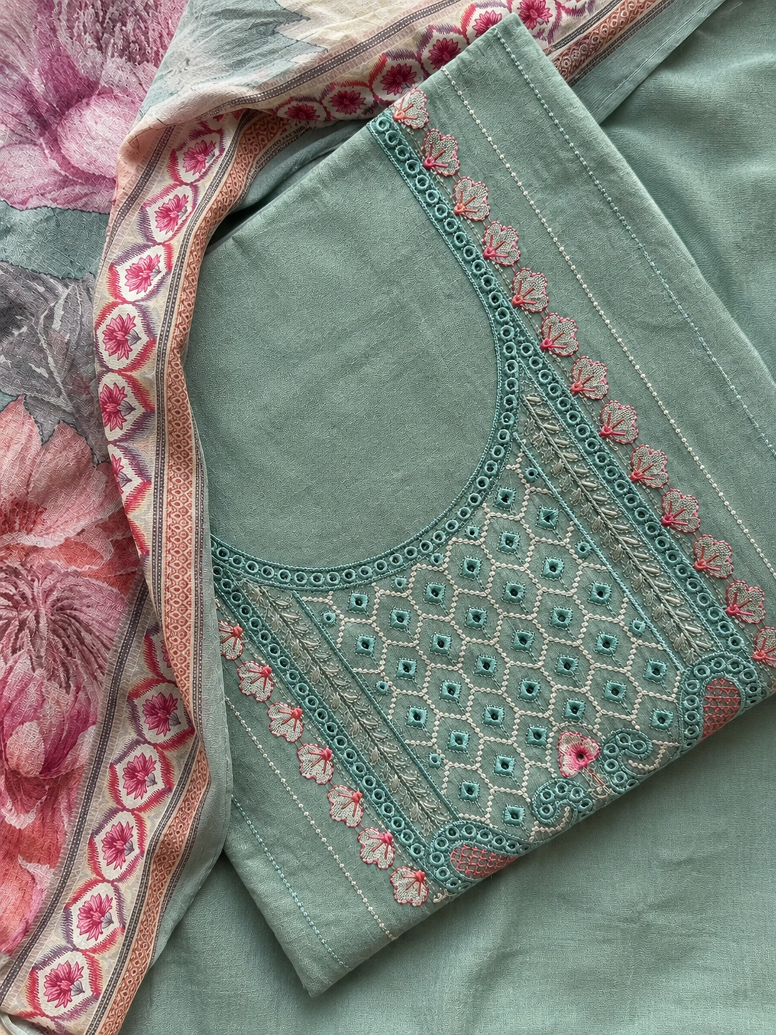 Summer Blossom Mul Cotton Three Piece Suit