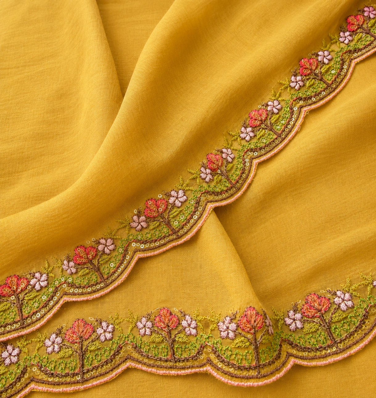 Premium Spring Bloom Embroidered Mul Cotton Three Piece Suit