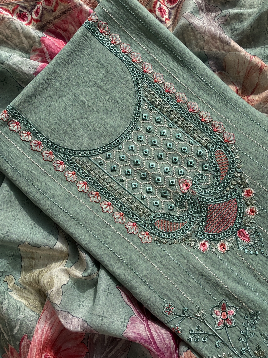 Summer Blossom Mul Cotton Three Piece Suit