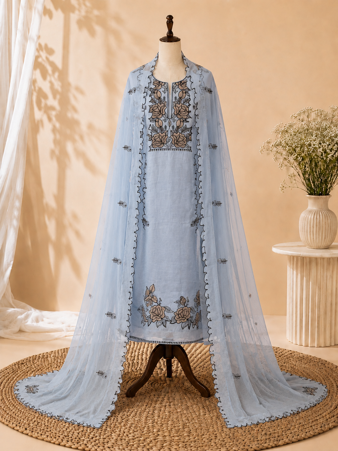 Luxurious Mul Cotton Cutwork Three Piece Suit