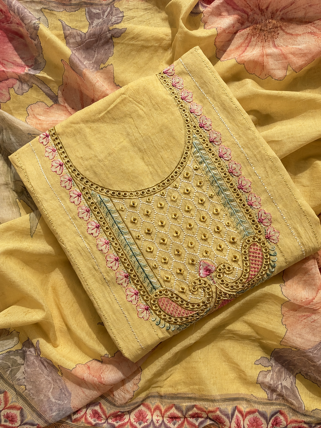 Summer Blossom Mul Cotton Three Piece Suit