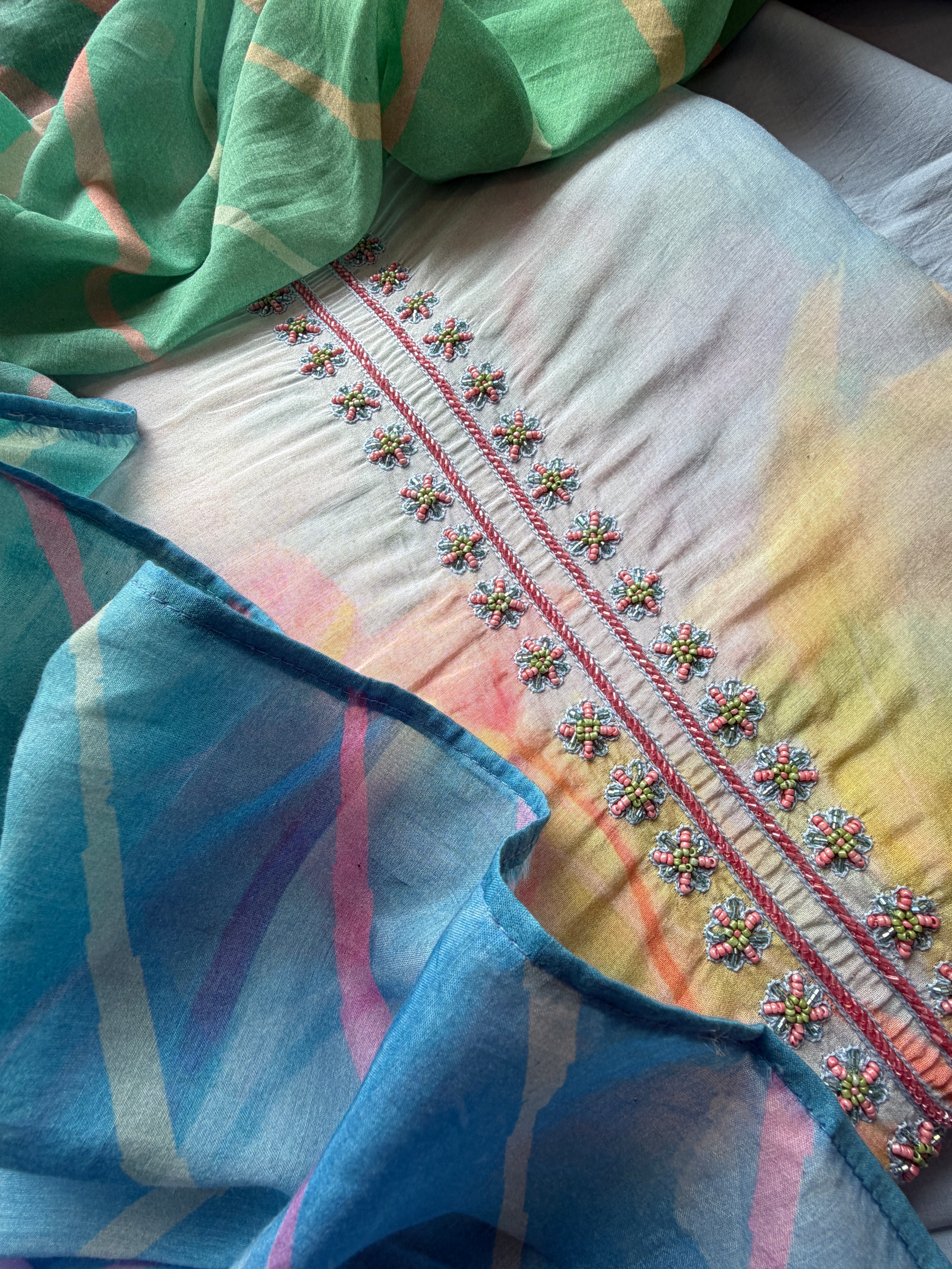 Pastel Bloom Mul Cotton & Muslin Suit Set